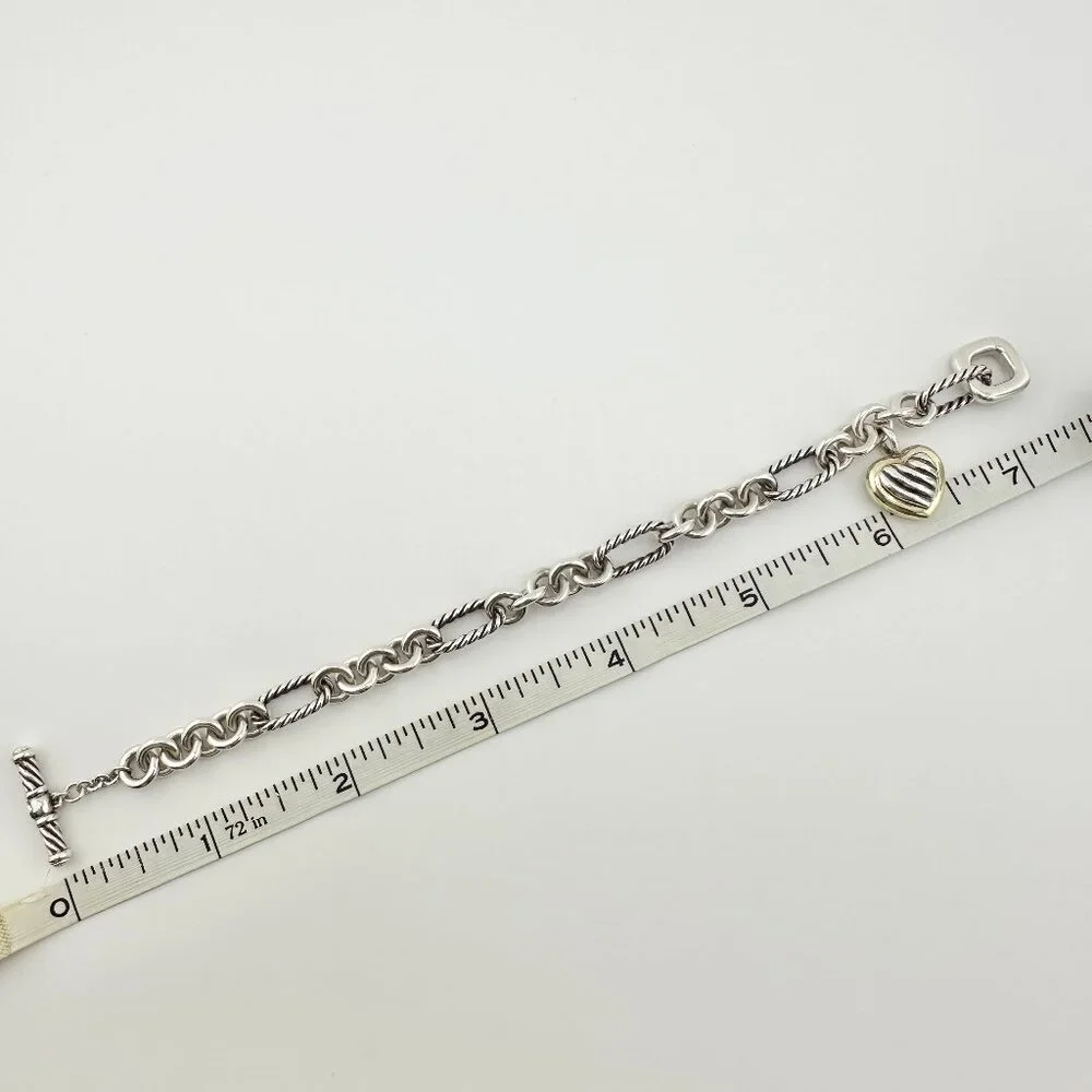 David Yurman Figaro Heart Charm Bracelet w/ 18K Yellow Gold - 7.25" - Picture 16 of 16